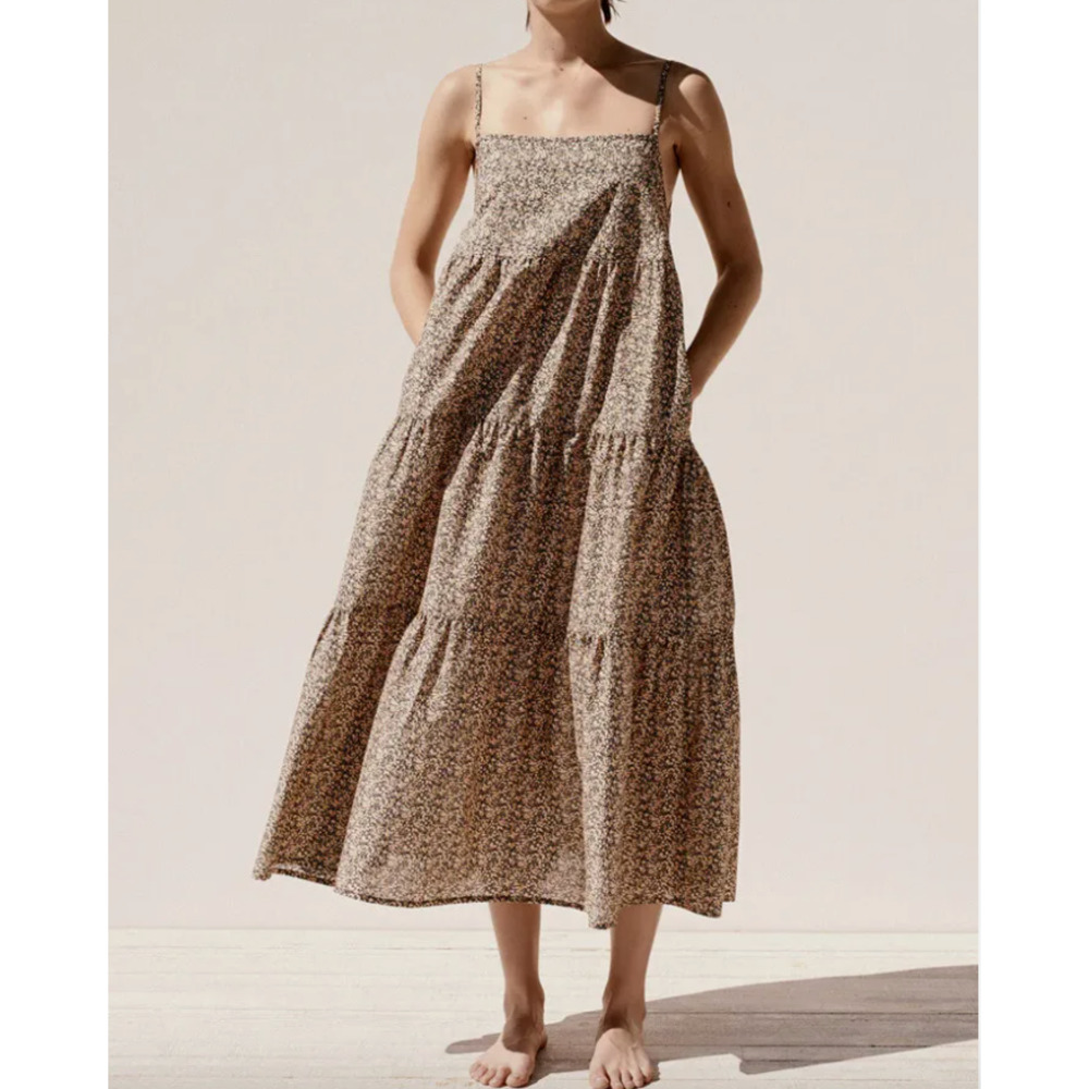 Matteau Lemon Berry Tiered Maxi Sundress Size 2 | Cotton Square Neck | Summer